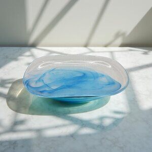 Vintage Italian Artesian Blue Marbled Glass Platter Handcrafted in Italy by Arte